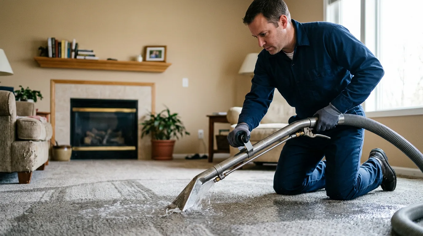 Water damage restoration technician working near O Fallon, IL